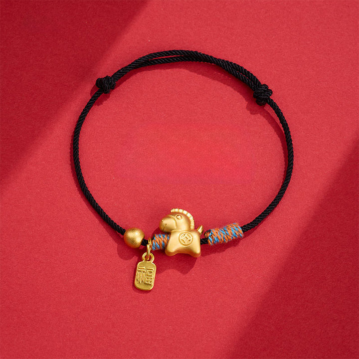 Bransoletka z ręcznie tkanego sznurka z Buddha Stones, symbolem roku konia Fu, zapewniająca szczęście - Czarna lina (obwód nadgarstka: 14-19 cm) - image 9