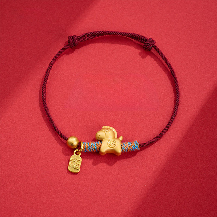 Bransoletka z ręcznie tkanego sznurka z Buddha Stones, symbolem roku konia Fu, zapewniająca szczęście - Ciemnoczerwona lina (obwód nadgarstka: 14-19 cm) - image 8