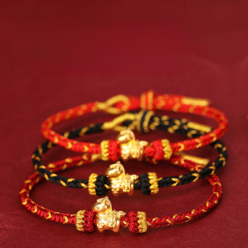 Bransoletka z Buddha Stones 999 złota Rok Konia, pleciona, sznurkowa, dająca szczęście, regulowana - image 22