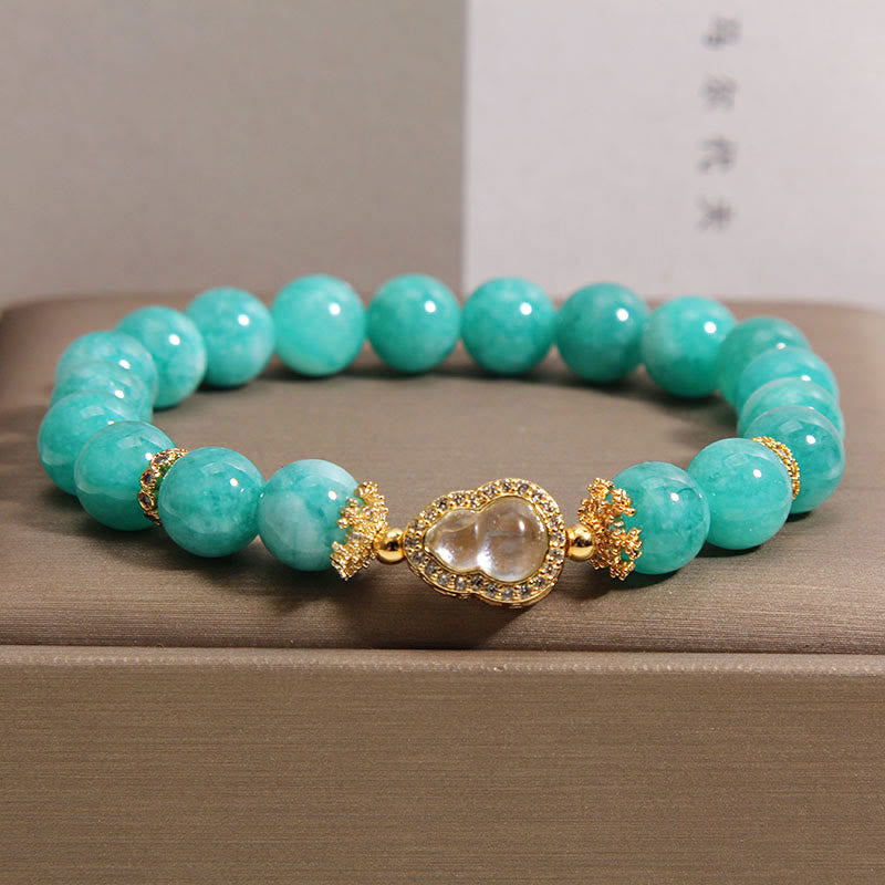 Bransoletka z Buddha Stones z motywem tykwy i amazonitu, wzmacniająca pewność siebie - Amazonit (obwód nadgarstka: 15-18 cm) - image 0