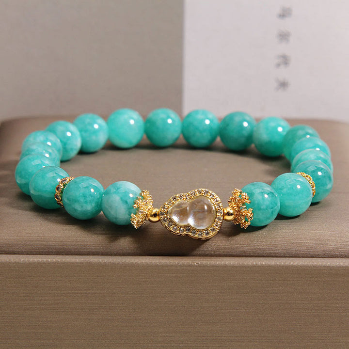 Bransoletka z Buddha Stones z motywem tykwy i amazonitu, wzmacniająca pewność siebie - Amazonit (obwód nadgarstka: 15-18 cm) - image 0
