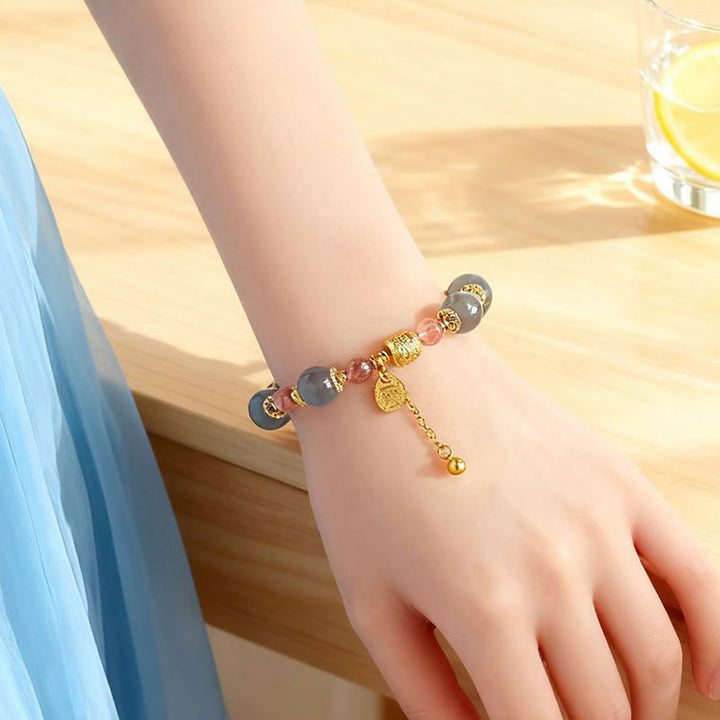 Bransoletka z naturalnych Buddha Stones z kwarcu truskawkowego i kamienia księżycowego, uzdrawiająca i pozytywna - image 19