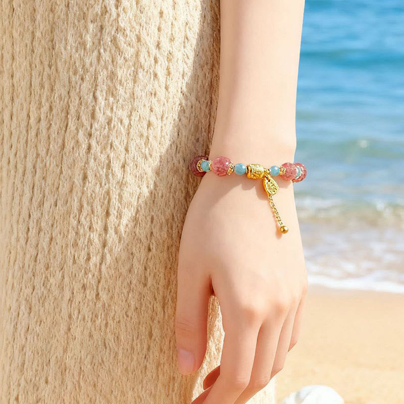 Bransoletka z naturalnych Buddha Stones z kwarcu truskawkowego i kamienia księżycowego, uzdrawiająca i pozytywna - image 7