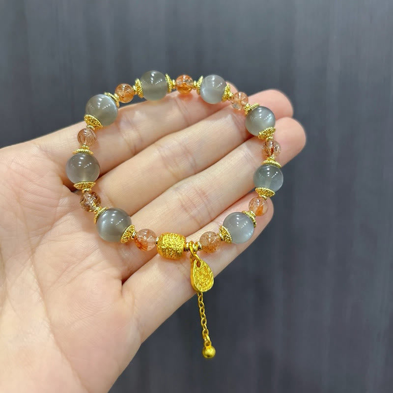 Bransoletka z naturalnych Buddha Stones z kwarcu truskawkowego i kamienia księżycowego, uzdrawiająca i pozytywna - image 18