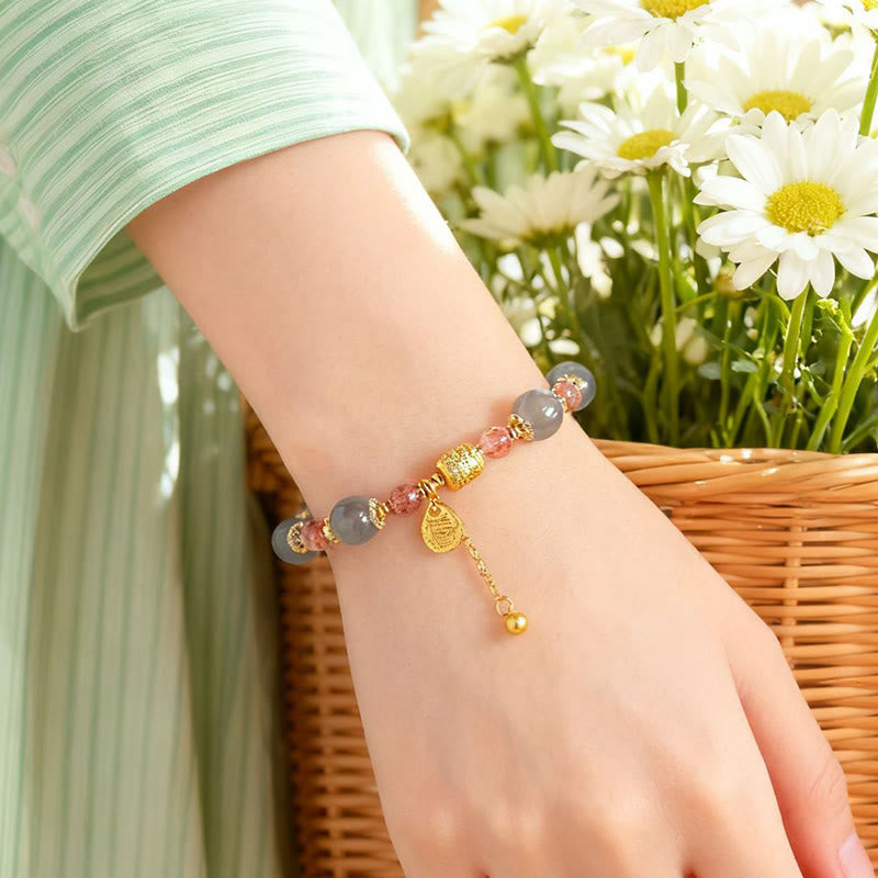 Bransoletka z naturalnych Buddha Stones z kwarcu truskawkowego i kamienia księżycowego, uzdrawiająca i pozytywna - image 20