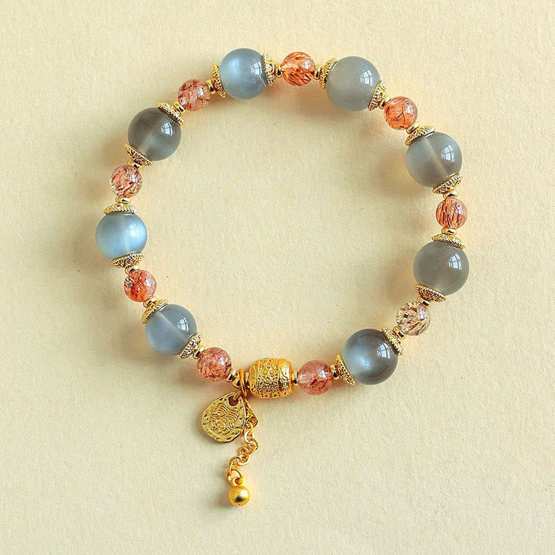 Bransoletka z naturalnych Buddha Stones z kwarcu truskawkowego i kamienia księżycowego, uzdrawiająca i pozytywna - image 14