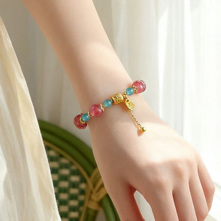 Bransoletka z naturalnych Buddha Stones z kwarcu truskawkowego i kamienia księżycowego, uzdrawiająca i pozytywna - image 6