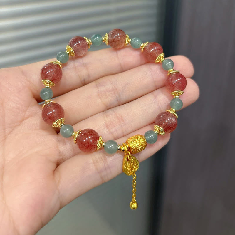 Bransoletka z naturalnych Buddha Stones z kwarcu truskawkowego i kamienia księżycowego, uzdrawiająca i pozytywna - image 5