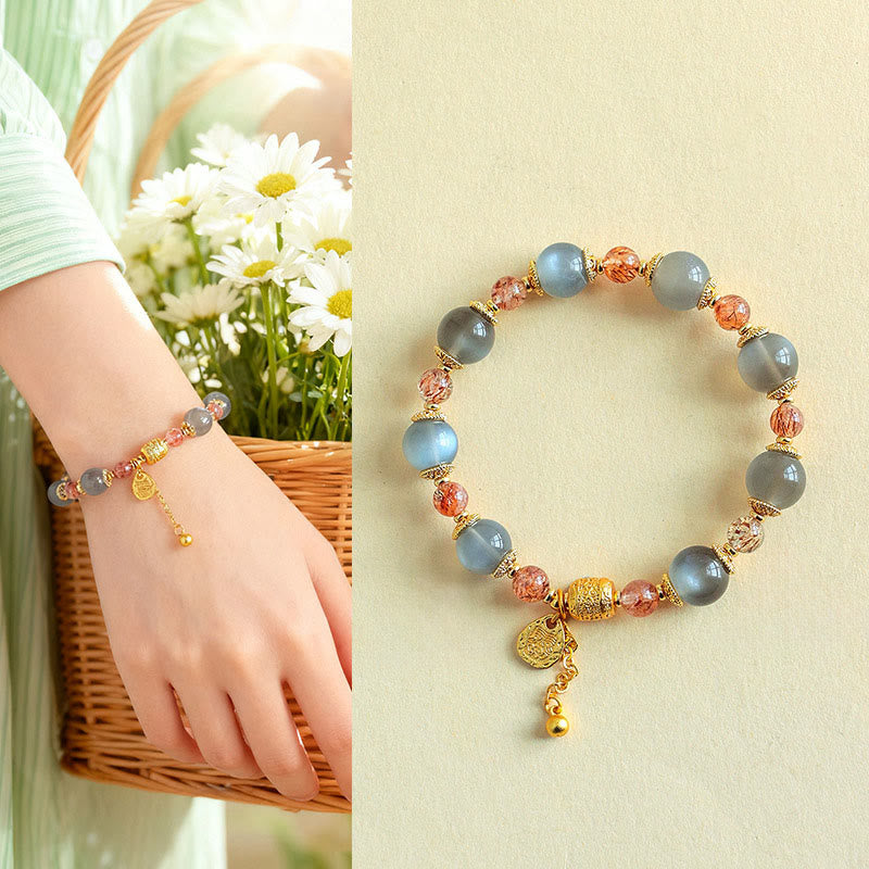 Bransoletka z naturalnych Buddha Stones z kwarcu truskawkowego i kamienia księżycowego, uzdrawiająca i pozytywna - Kamień księżycowy (obwód nadgarstka: 15-17 cm) - image 13