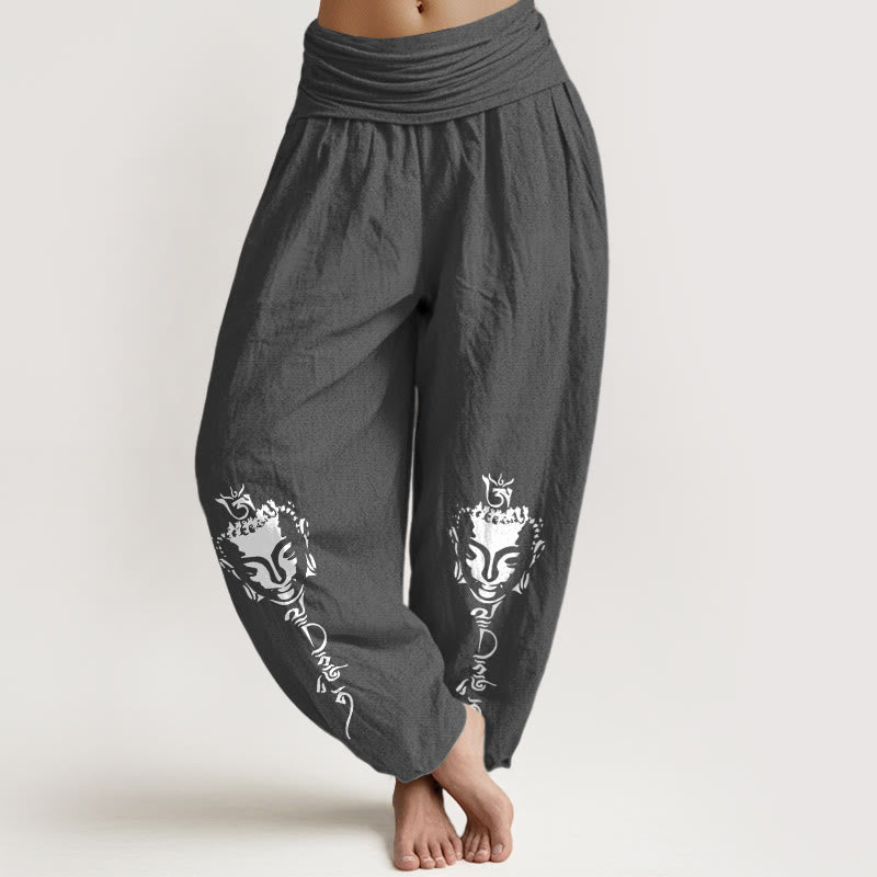 Buddha Stones z czystej bawełny, zwięzły wzór Buddy z symbolem Om, damskie spodnie haremowe z elastyczną talią - DimGray - US16, UK/AU20, EU48 (3XL) - image 8