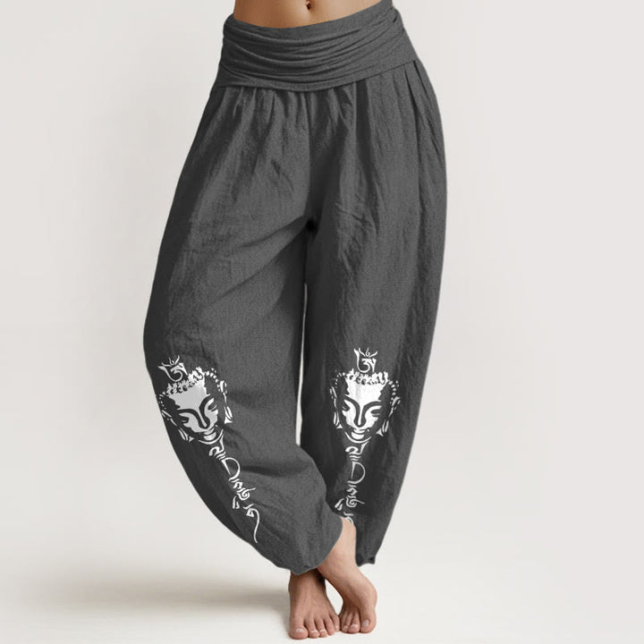Buddha Stones z czystej bawełny, zwięzły wzór Buddy z symbolem Om, damskie spodnie haremowe z elastyczną talią - DimGray - US16, UK/AU20, EU48 (3XL) - image 8