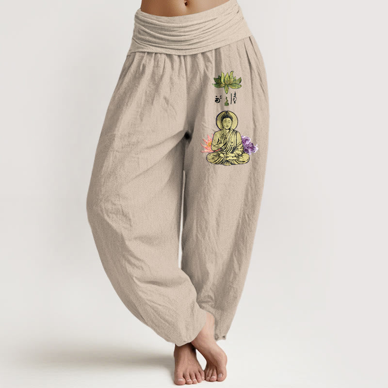 Buddha Stones, czysta bawełna, tradycyjny wzór Buddy Lotosu, damskie spodnie haremowe z elastyczną talią - Dębnik - US16, UK/AU20, EU48 (3XL) - image 11