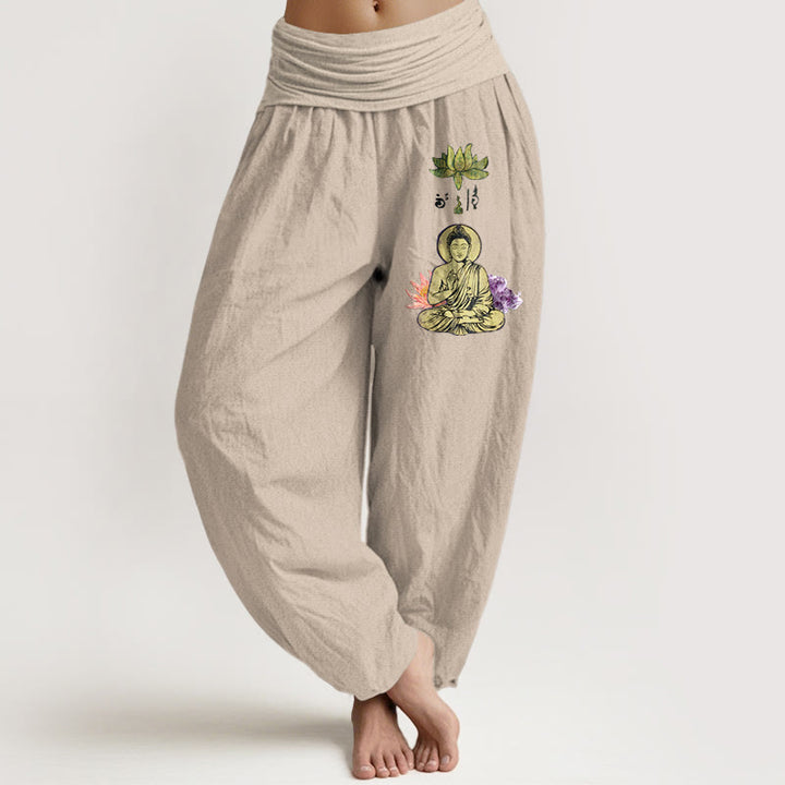 Buddha Stones, czysta bawełna, tradycyjny wzór Buddy Lotosu, damskie spodnie haremowe z elastyczną talią - Dębnik - US16, UK/AU20, EU48 (3XL) - image 11