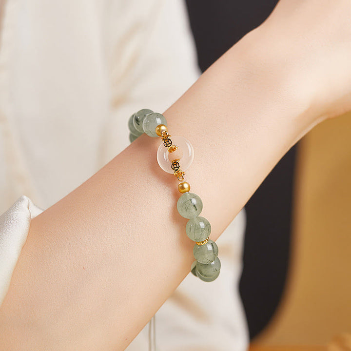 Bransoletka Buddha Stones ze srebra próby 925, zielonego kwarcu rutylowego, białego chalcedonu, zapięcia Peace Buckle Courage - image 11