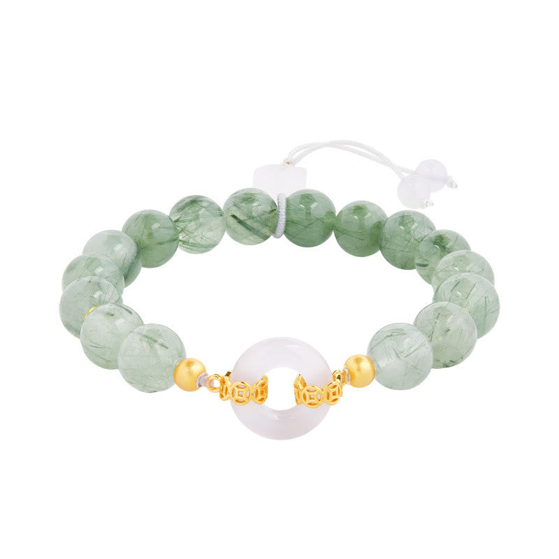 Bransoletka Buddha Stones ze srebra próby 925, zielonego kwarcu rutylowego, białego chalcedonu, zapięcia Peace Buckle Courage - image 4