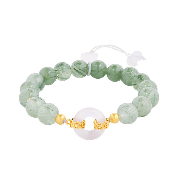 Bransoletka Buddha Stones ze srebra próby 925, zielonego kwarcu rutylowego, białego chalcedonu, zapięcia Peace Buckle Courage - image 4