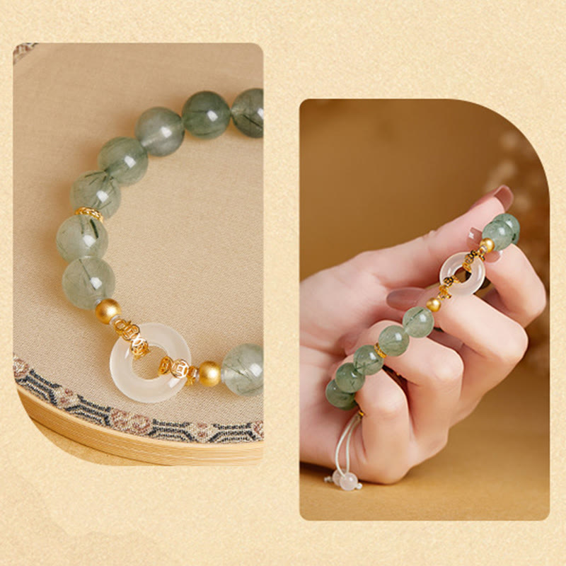 Bransoletka Buddha Stones ze srebra próby 925, zielonego kwarcu rutylowego, białego chalcedonu, zapięcia Peace Buckle Courage - image 8