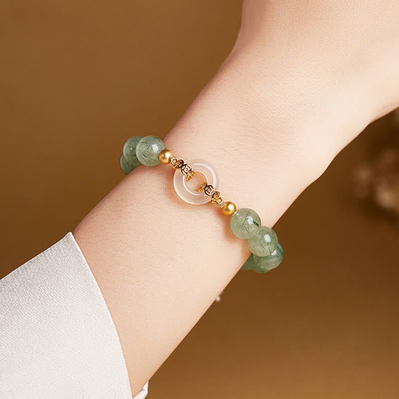 Bransoletka Buddha Stones ze srebra próby 925, zielonego kwarcu rutylowego, białego chalcedonu, zapięcia Peace Buckle Courage - image 10