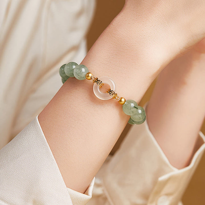 Bransoletka Buddha Stones ze srebra próby 925, zielonego kwarcu rutylowego, białego chalcedonu, zapięcia Peace Buckle Courage - image 9