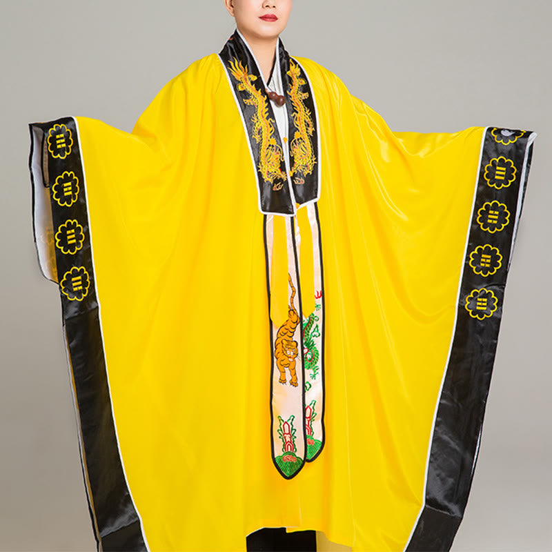 Buddha Stones Wudang Haft Smok Tygrys Długi Szeroki Rękaw Uniseks Taoistyczna Szata Kimono Na Ceremonię Qigong - Żółty - 2XL- PASUJE DO USA/ UK/AU/ EU- XL - image 6