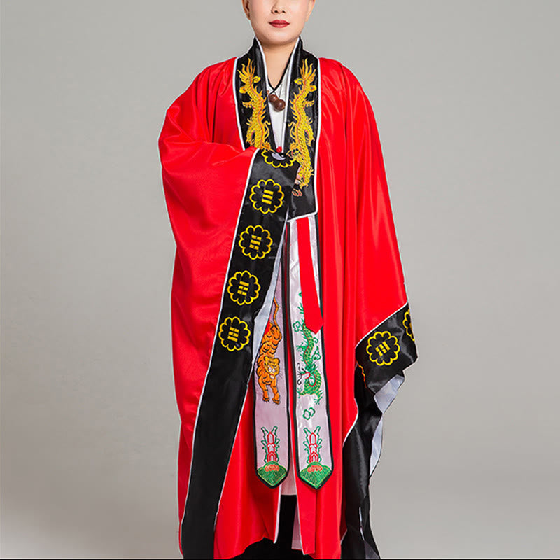 Buddha Stones Wudang Haft Smok Tygrys Długi Szeroki Rękaw Uniseks Taoistyczna Szata Kimono Na Ceremonię Qigong - Czerwony - 2XL- PASUJE DO USA/ UK/AU/ EU- XL - image 1