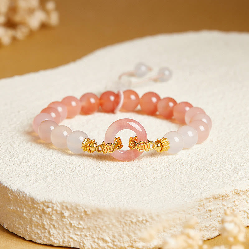 Bransoletka Buddha Stones ze srebra próby 925, czerwonego agatu i białego chalcedonu z klamrą pokoju i pewnością siebie - Agat czerwony (obwód nadgarstka: 15-17 cm) - image 0