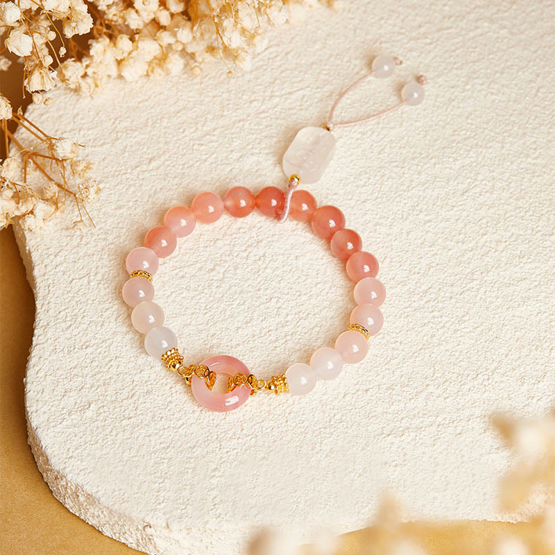 Bransoletka Buddha Stones ze srebra próby 925, czerwonego agatu i białego chalcedonu z klamrą pokoju i pewnością siebie - image 1