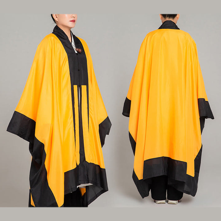 Buddha Stones Wudang Jednokolorowe Długie Szerokie Rękawy Unisex Taoistyczna Szata Kimono Na Ceremonię Qigong Tai Chi - Żółty - 2XL- PASUJE DO USA/ UK/AU/ EU- XL - image 0