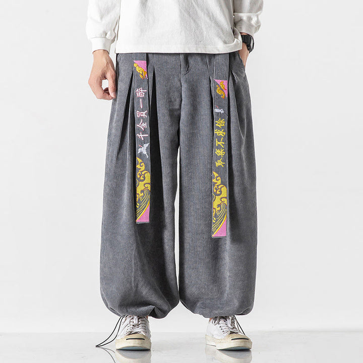 Spodnie sztruksowe męskie z kieszeniami, sznurowane, jesień/zima, z haftowanymi chińskimi znakami, z motywem Buddha Stones - Jasnoszary - US/UK/AU46， EU56 (5XL) - image 5