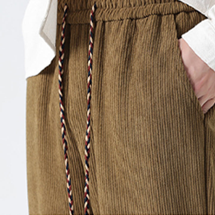 Spodnie męskie z prostymi nogawkami i ściągaczem z materiału sztruksowego Buddha Stones Fall Solid Frog-Button z kieszeniami - image 8