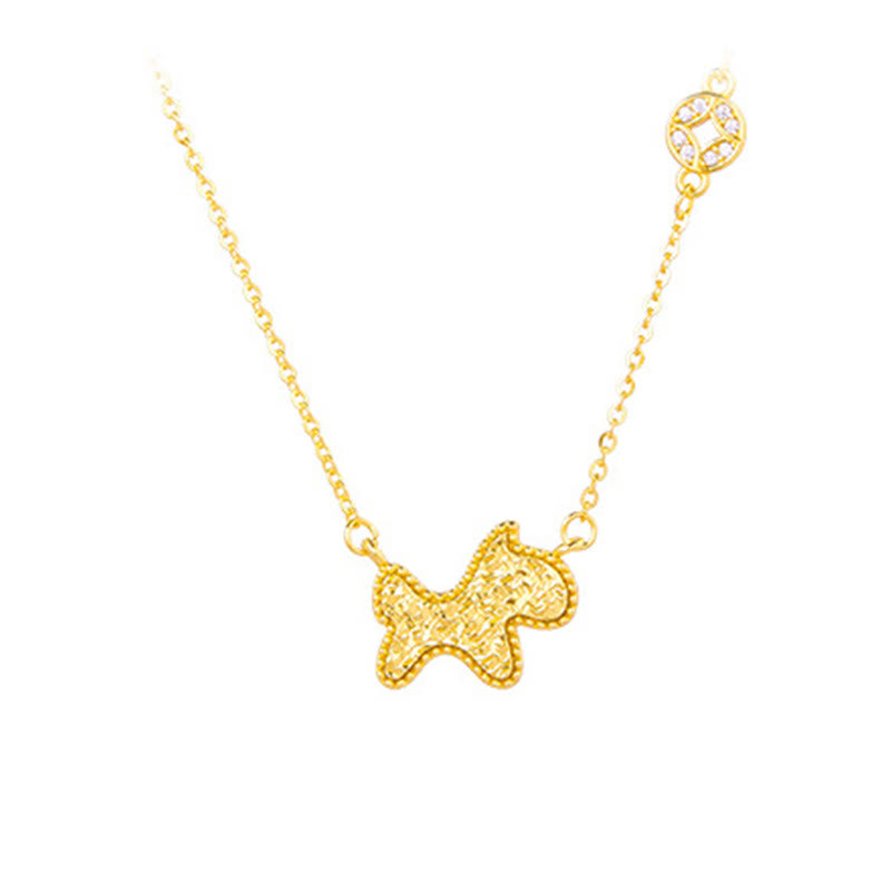 Naszyjnik z Buddha Stones, Rok Konia, Chiński Zodiak, Srebro Sterling 925, Wzór Monety, Błogosławieństwo, Łańcuszek - Koń - Srebro (Błogosławieństwo ♥ Ochrona) - image 1