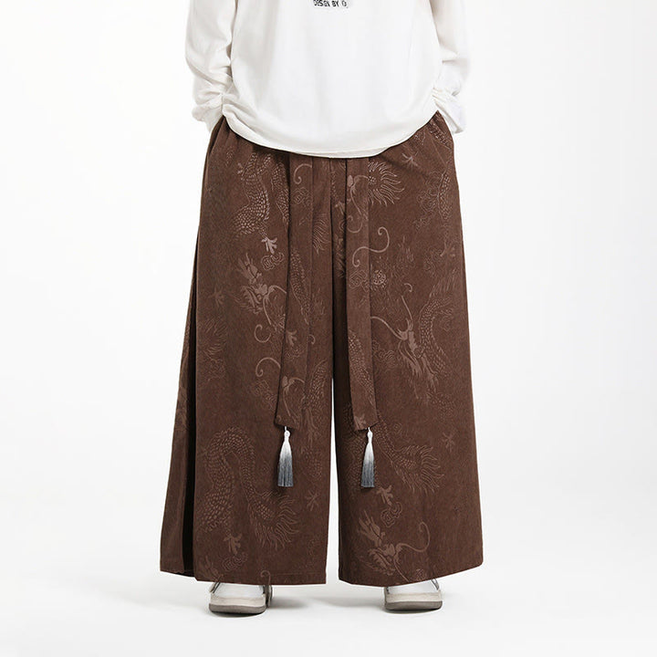 Spodnie męskie z szerokimi nogawkami z żakardu z motywem Buddha Stones, ze ściągaczem i kieszeniami - SaddleBrown - US/UK/AU46， EU56 (5XL) - image 0