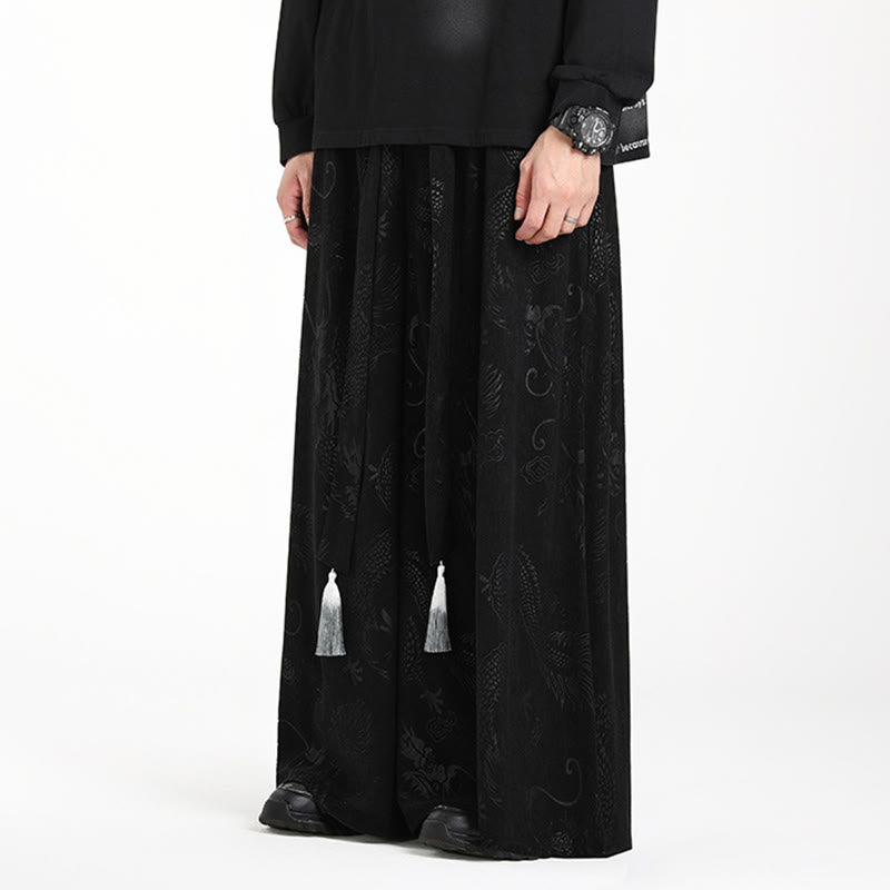 Spodnie męskie z szerokimi nogawkami z żakardu z motywem Buddha Stones, ze ściągaczem i kieszeniami - image 10