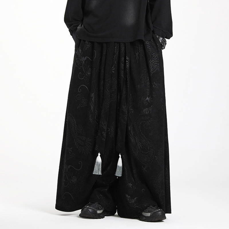 Spodnie męskie z szerokimi nogawkami z żakardu z motywem Buddha Stones, ze ściągaczem i kieszeniami - Czarny - US/UK/AU46， EU56 (5XL) - image 8