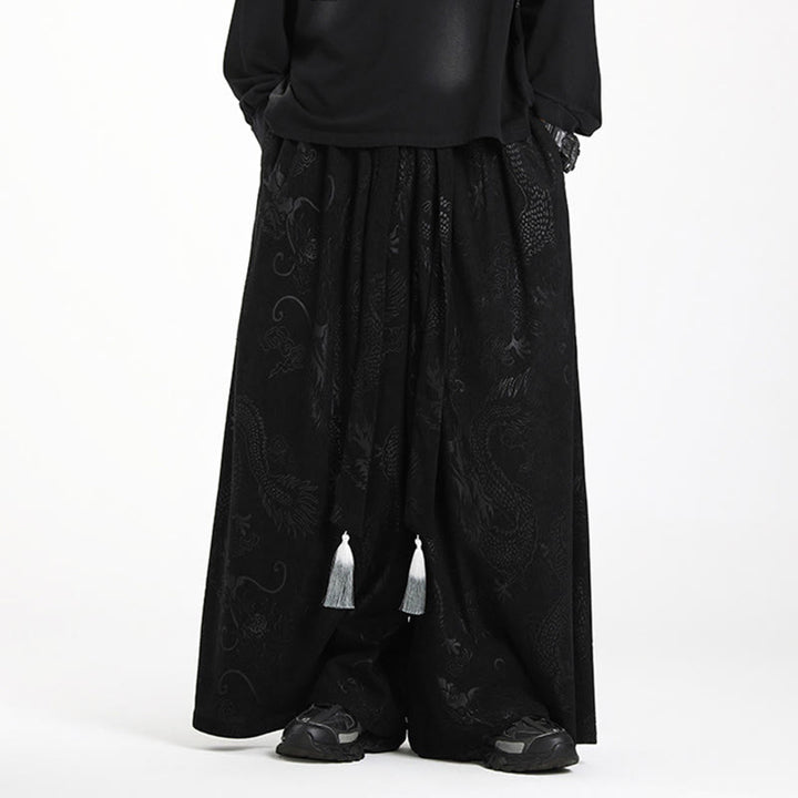 Spodnie męskie z szerokimi nogawkami z żakardu z motywem Buddha Stones, ze ściągaczem i kieszeniami - Czarny - US/UK/AU46， EU56 (5XL) - image 8