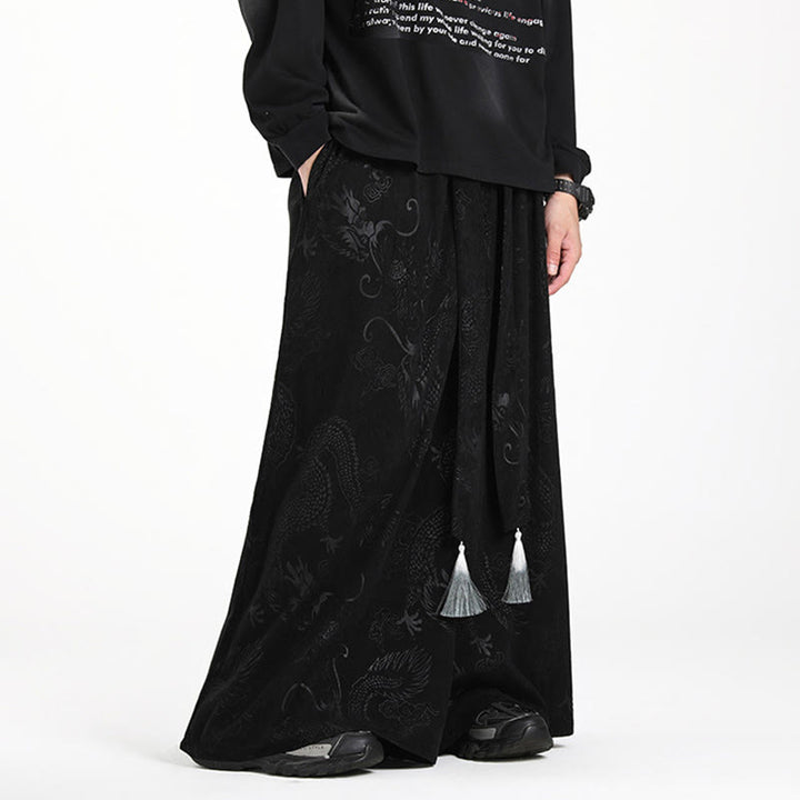 Spodnie męskie z szerokimi nogawkami z żakardu z motywem Buddha Stones, ze ściągaczem i kieszeniami - image 11