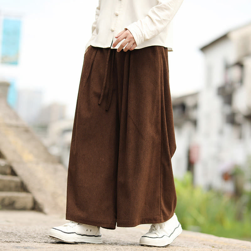 Spodnie męskie z szerokimi nogawkami i kieszeniami, z materiału sztruksowego Buddha Stones Fall w jednolitym kolorze i ze ściągaczem - SaddleBrown - US/UK/AU46， EU56 (5XL) - image 13