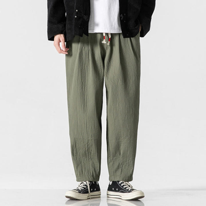 Męskie spodnie haremowe z kieszeniami i ściągaczem Buddha Stones Fall w jednolitym kolorze - image 2