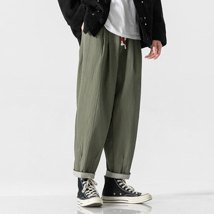 Męskie spodnie haremowe z kieszeniami i ściągaczem Buddha Stones Fall w jednolitym kolorze - image 1