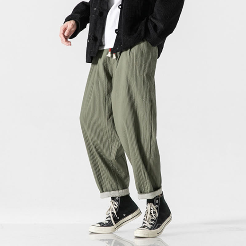 Męskie spodnie haremowe z kieszeniami i ściągaczem Buddha Stones Fall w jednolitym kolorze - image 7