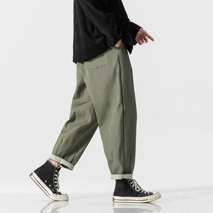 Męskie spodnie haremowe z kieszeniami i ściągaczem Buddha Stones Fall w jednolitym kolorze - image 5