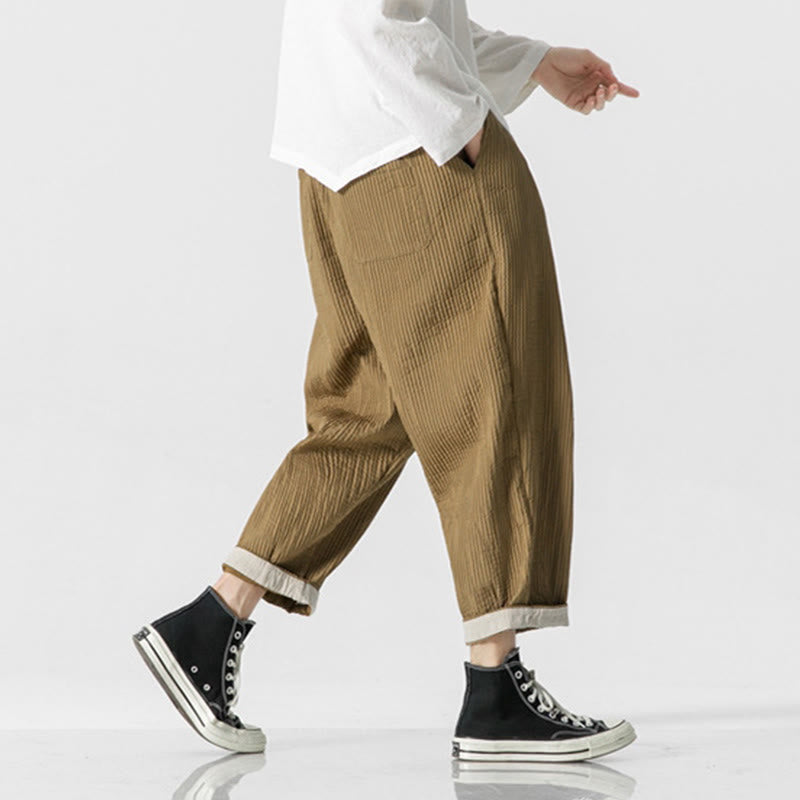 Męskie spodnie haremowe z kieszeniami i ściągaczem Buddha Stones Fall w jednolitym kolorze - image 14