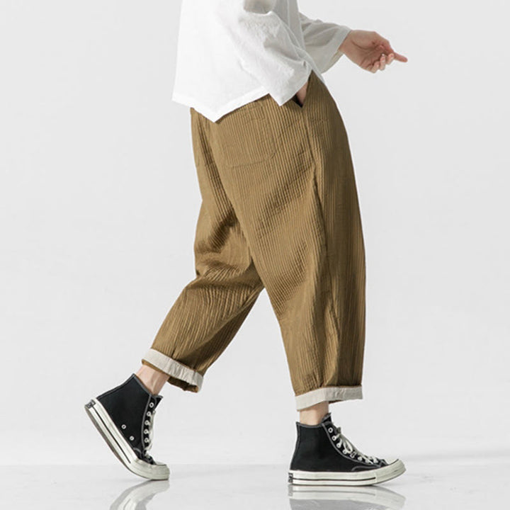 Męskie spodnie haremowe z kieszeniami i ściągaczem Buddha Stones Fall w jednolitym kolorze - image 14