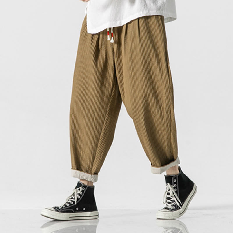 Męskie spodnie haremowe z kieszeniami i ściągaczem Buddha Stones Fall w jednolitym kolorze - image 13