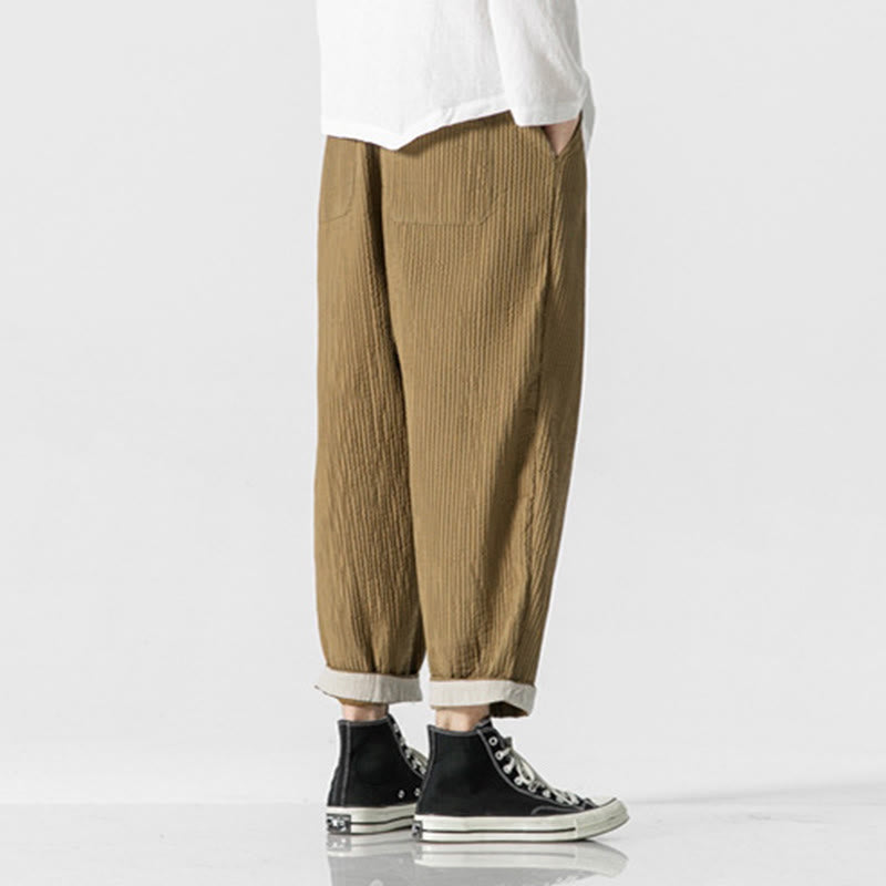 Męskie spodnie haremowe z kieszeniami i ściągaczem Buddha Stones Fall w jednolitym kolorze - image 12