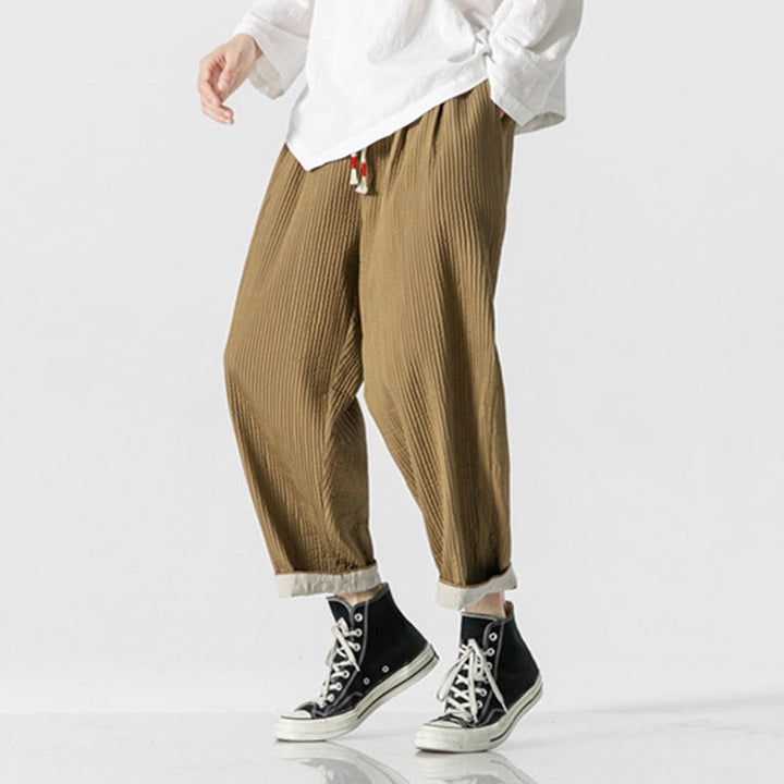 Męskie spodnie haremowe z kieszeniami i ściągaczem Buddha Stones Fall w jednolitym kolorze - image 17