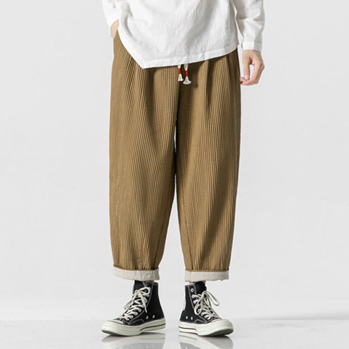 Męskie spodnie haremowe z kieszeniami i ściągaczem Buddha Stones Fall w jednolitym kolorze - Dębnik - US/UK/AU46， EU56 (5XL) - image 9