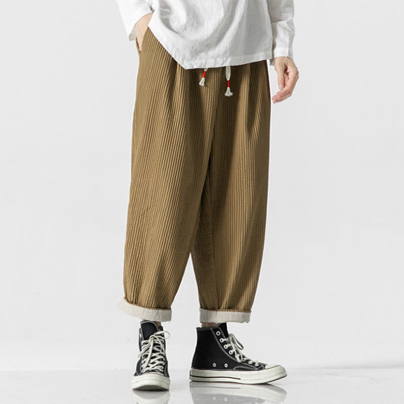 Męskie spodnie haremowe z kieszeniami i ściągaczem Buddha Stones Fall w jednolitym kolorze - image 10