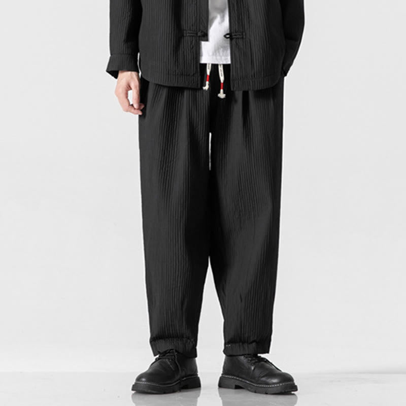 Męskie spodnie haremowe z kieszeniami i ściągaczem Buddha Stones Fall w jednolitym kolorze - Czarny - US/UK/AU46， EU56 (5XL) - image 23