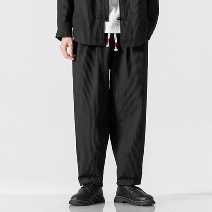 Męskie spodnie haremowe z kieszeniami i ściągaczem Buddha Stones Fall w jednolitym kolorze - Czarny - US/UK/AU46， EU56 (5XL) - image 23